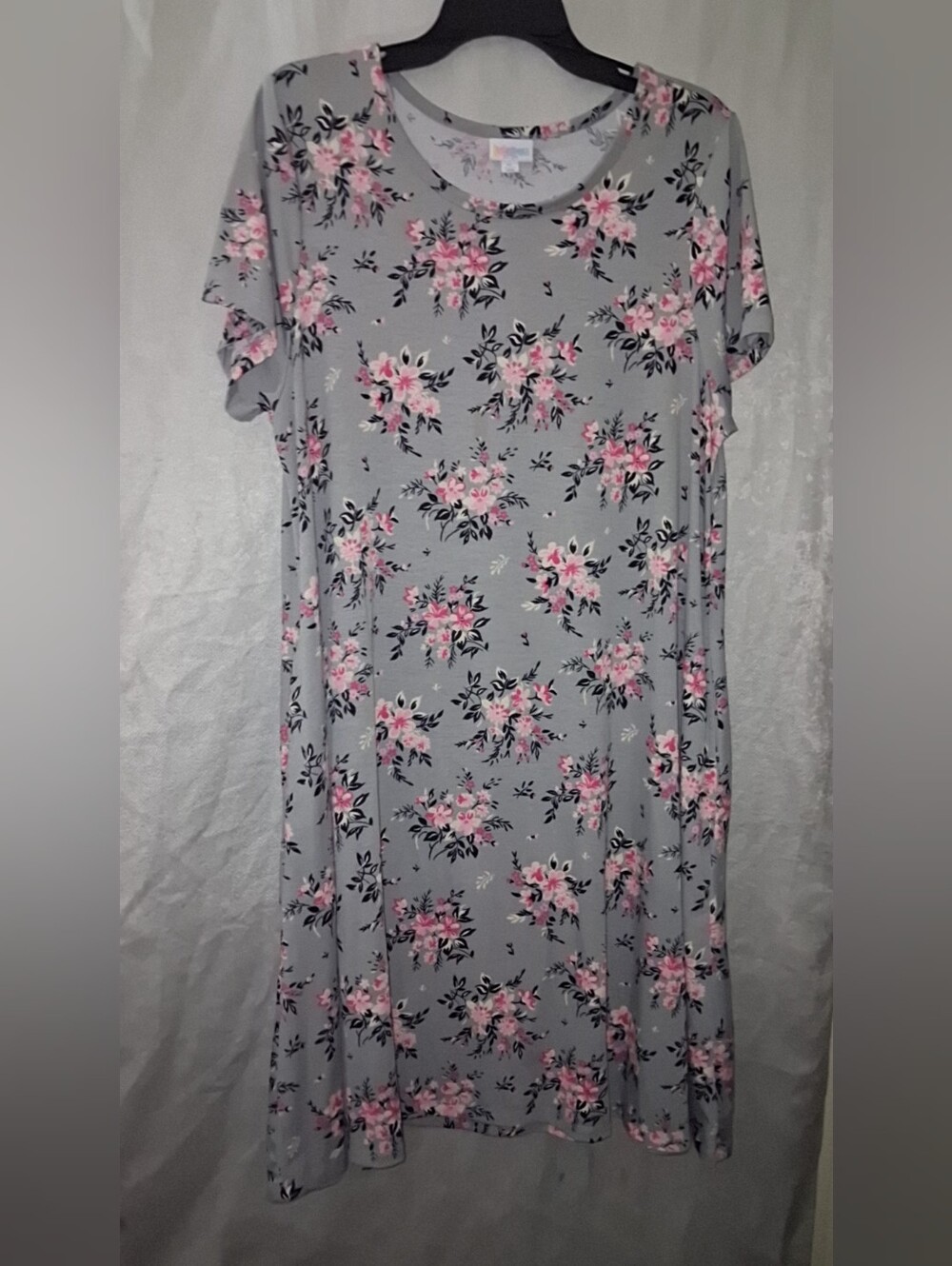 LuLaRoe Light Gray Dress with Pink Floral Print